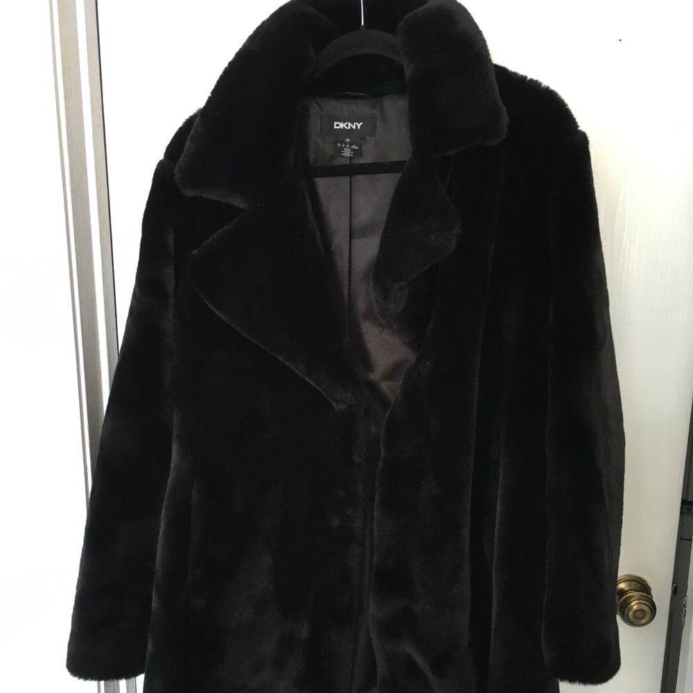 DKNY Black So Soft Faux Fur Coat